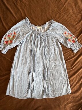 Chelsea & Violet Light Blue Embroidered Tie-Front Tunic